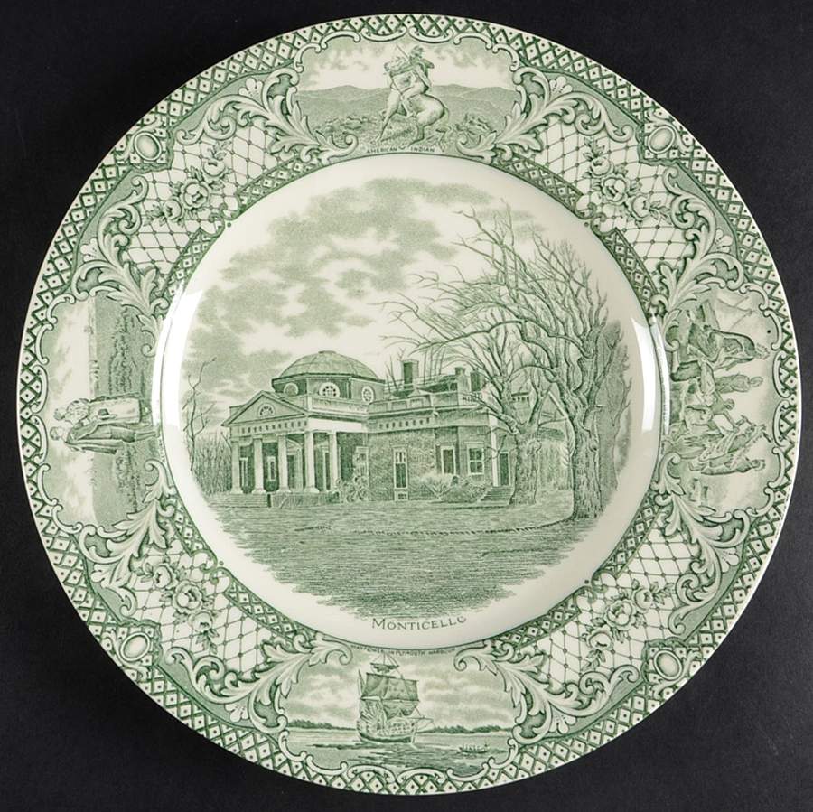 Colonial Times Green Dinner Plate by Crown Ducal-1