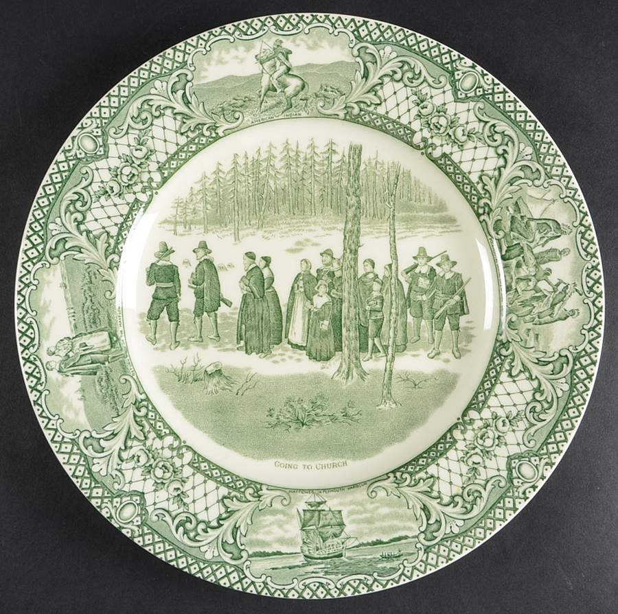 Colonial Times Green Dinner Plate by Crown Ducal-1