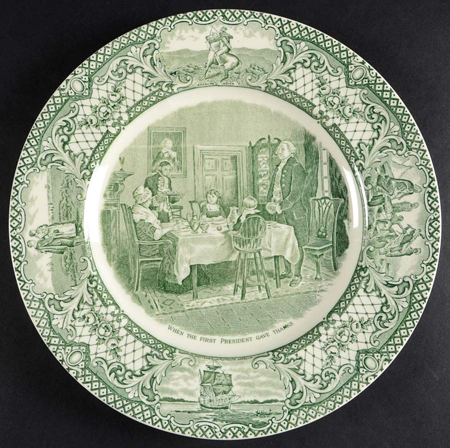 Colonial Times Green Dinner Plate by Crown Ducal-1