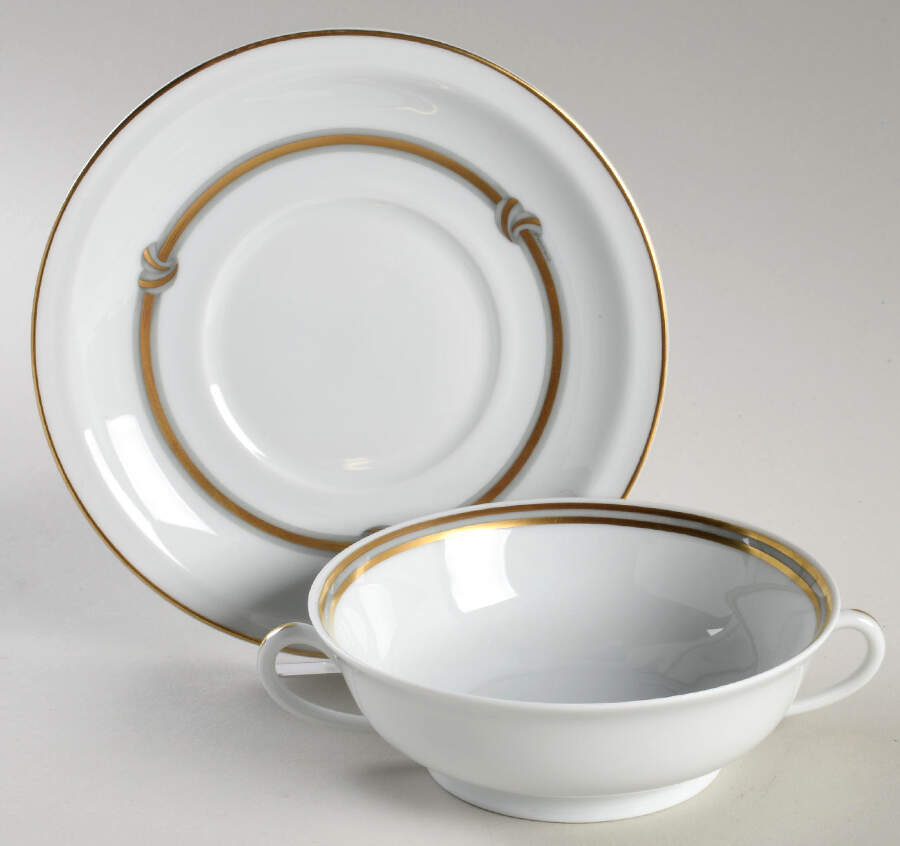 Ruban Or Flat Cream Soup Bowl & Saucer Set by Christofle-1