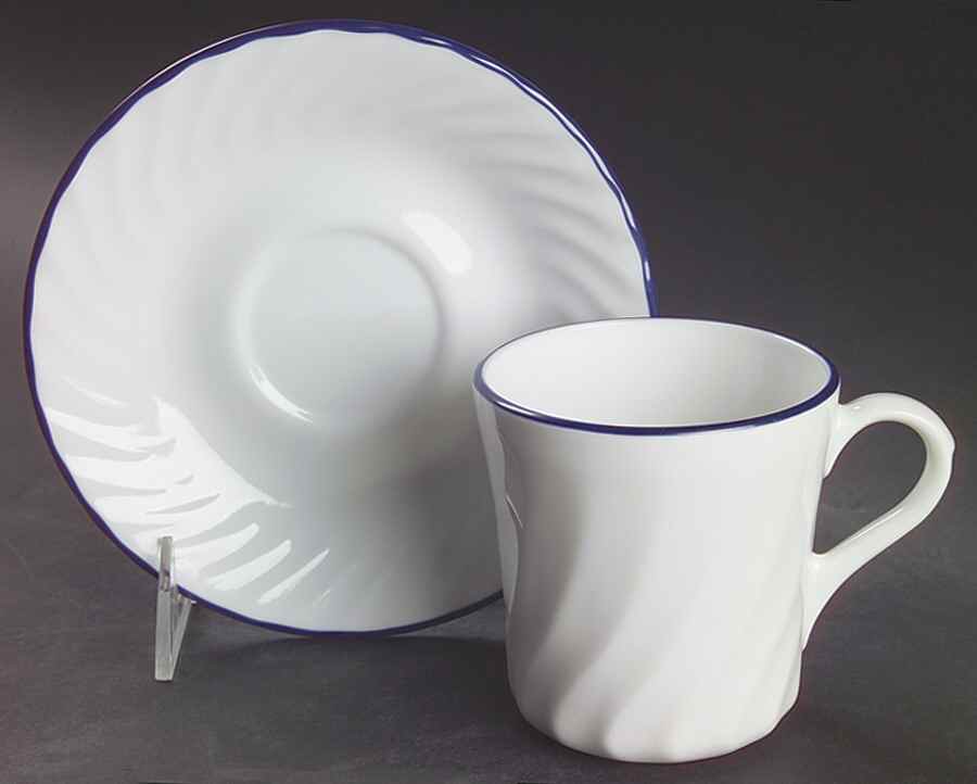 Enhancements (Cobalt Blue Trim, Corelle) Mug/Cup & Saucer Set by Corning Corelle-1