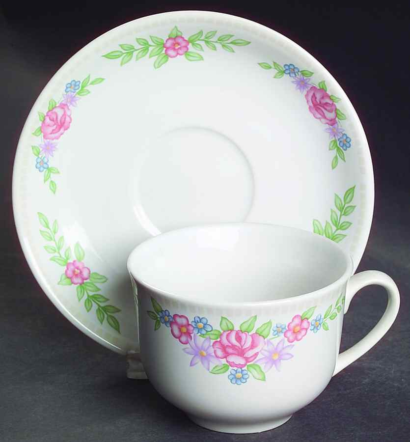 Champagne & Roses Flat Cup & Saucer Set by Corning Corelle-1