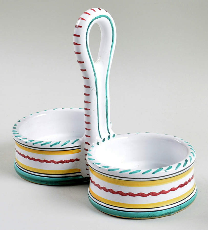 Orvieto Green Rooster Tray for Vinegar and Oil Tray Set by Cama (Deruta Italy)-1