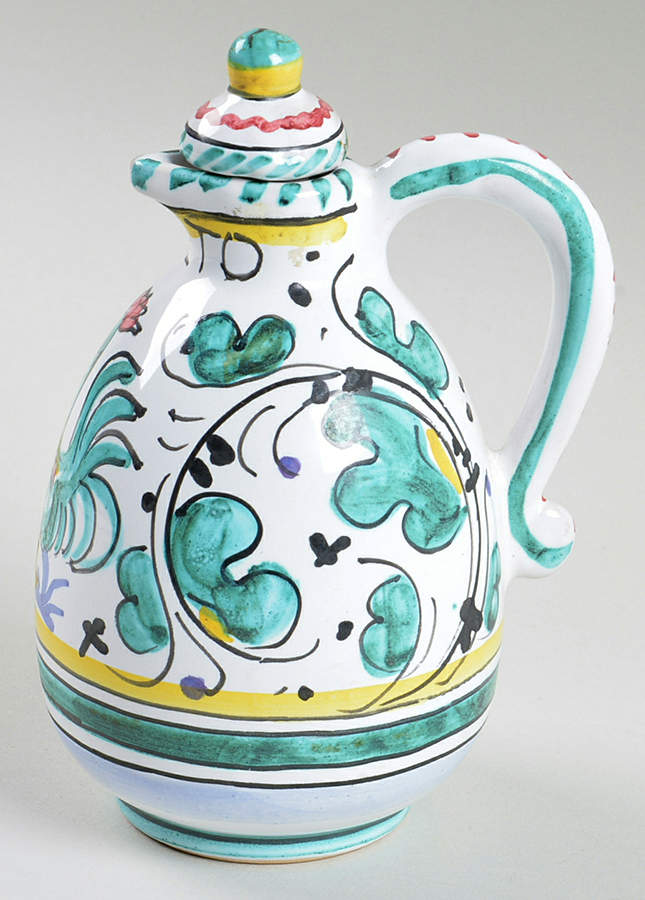 Orvieto Green Rooster Vinegar Cruet and Stopper by Cama (Deruta Italy)-1