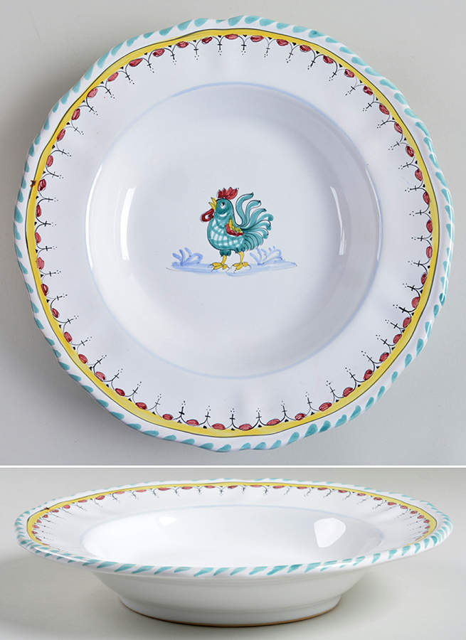 Orvieto Green Rooster Large Rim Soup Bowl by Cama (Deruta Italy)-1
