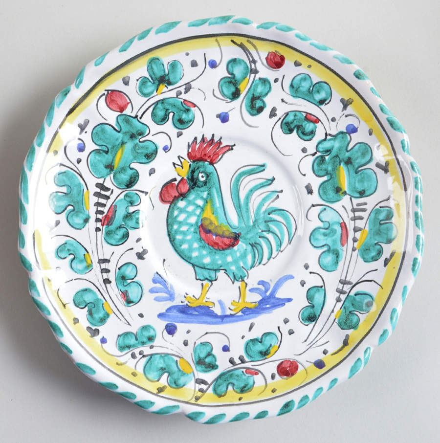 Orvieto Green Rooster Saucer by Cama (Deruta Italy)-1