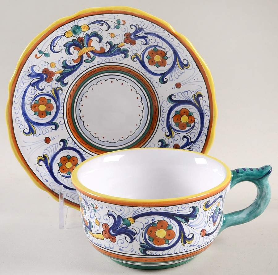 Ricco Deruta Flat Cup & Saucer Set by Cama (Deruta Italy)-1
