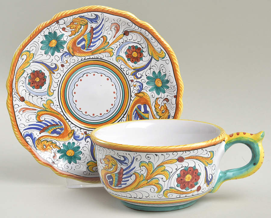 Raffaellesco Flat Cup & Saucer Set by Cama (Deruta Italy)-1