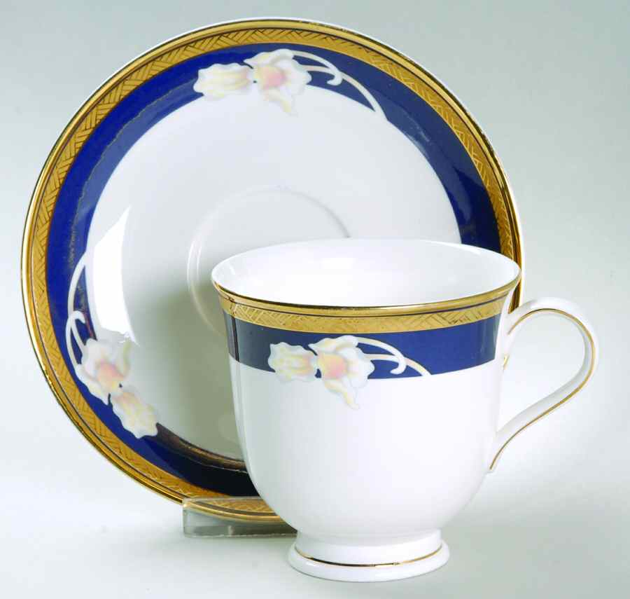 Royal Orchid Footed Cup & Saucer Set by Christineholm-1
