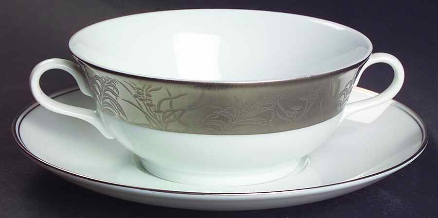 Khazard Platine Flat Cream Soup Bowl & Saucer Set by Jean Louis Coquet-1