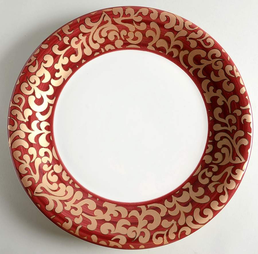 Burgundy Scroll Deep Round Platter by VARM Ceramica (Italy)-1