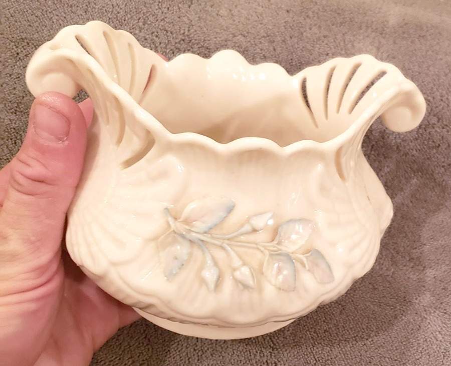 Flower Pot Double White Shell Flower Pot by Belleek Pottery (Ireland)-1