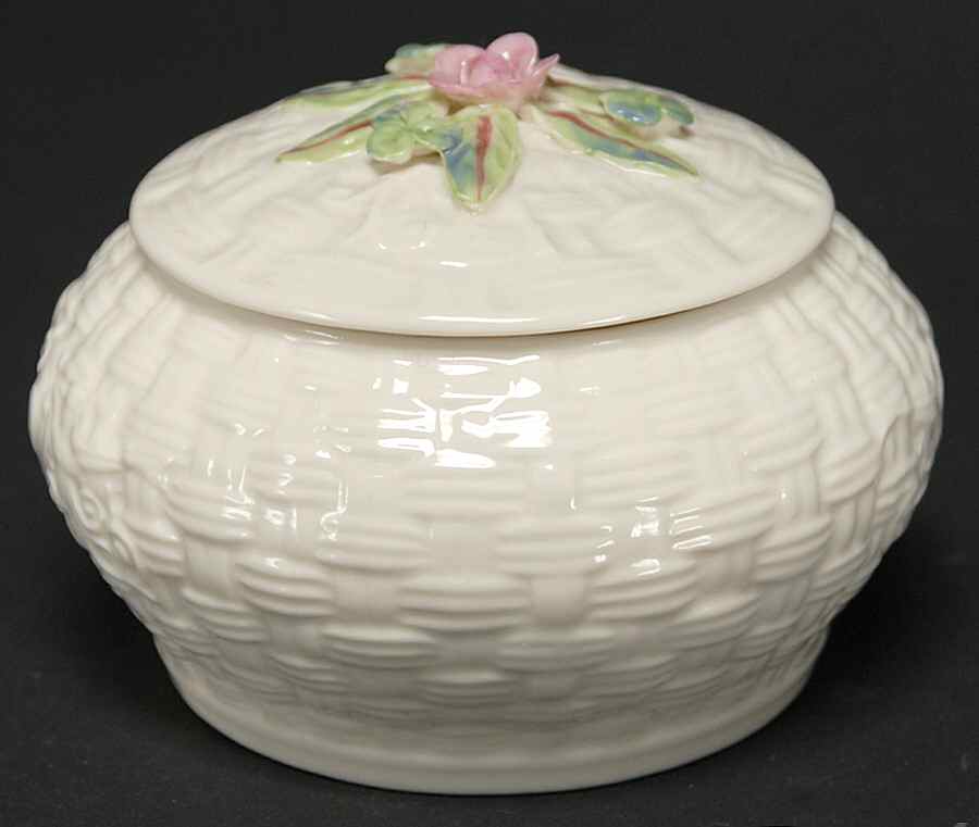 Trinket Boxes Basketweave Trinket Box & Lid by Belleek Pottery (Ireland)-1