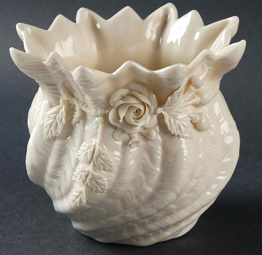 Flower Pot 4" Applied Floral Flower Pot by Belleek Pottery (Ireland)-1