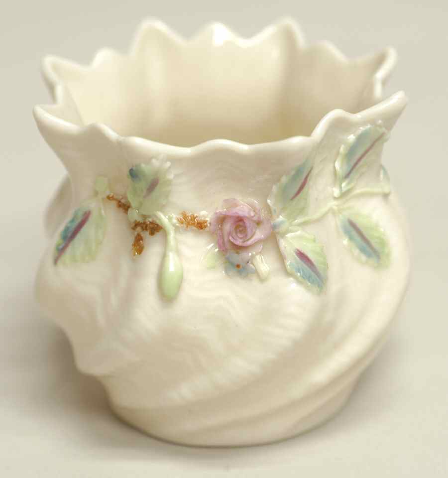 Flower Pot 2" Applied Floral Flower Pot by Belleek Pottery (Ireland)-1