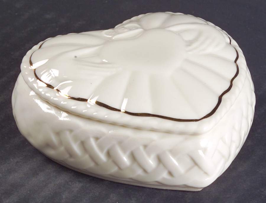 Claddagh Collection Heart Shape Box & Lid by Belleek Pottery (Ireland)-1