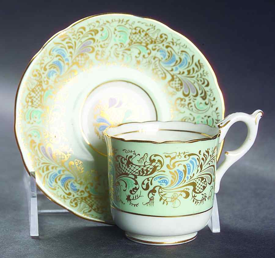 Chatsworth Light Blue Footed Demitasse Cup & Saucer Set by Coalport-1
