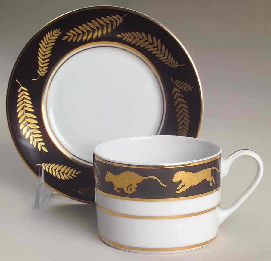 Jaguar Gold Flat Cup & Saucer Set by Lynn Chase-1