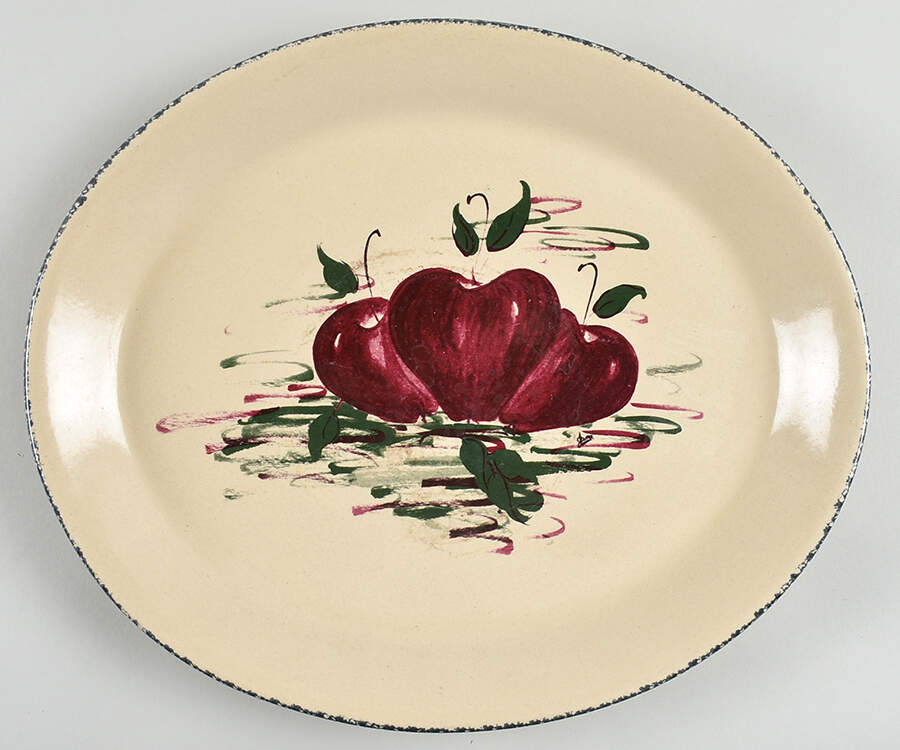 Burgandy Apple 13" Oval Serving Platter by Casey Pottery-1
