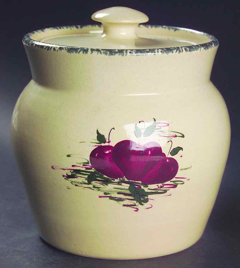 Burgandy Apple Small Canister & Lid by Casey Pottery-1