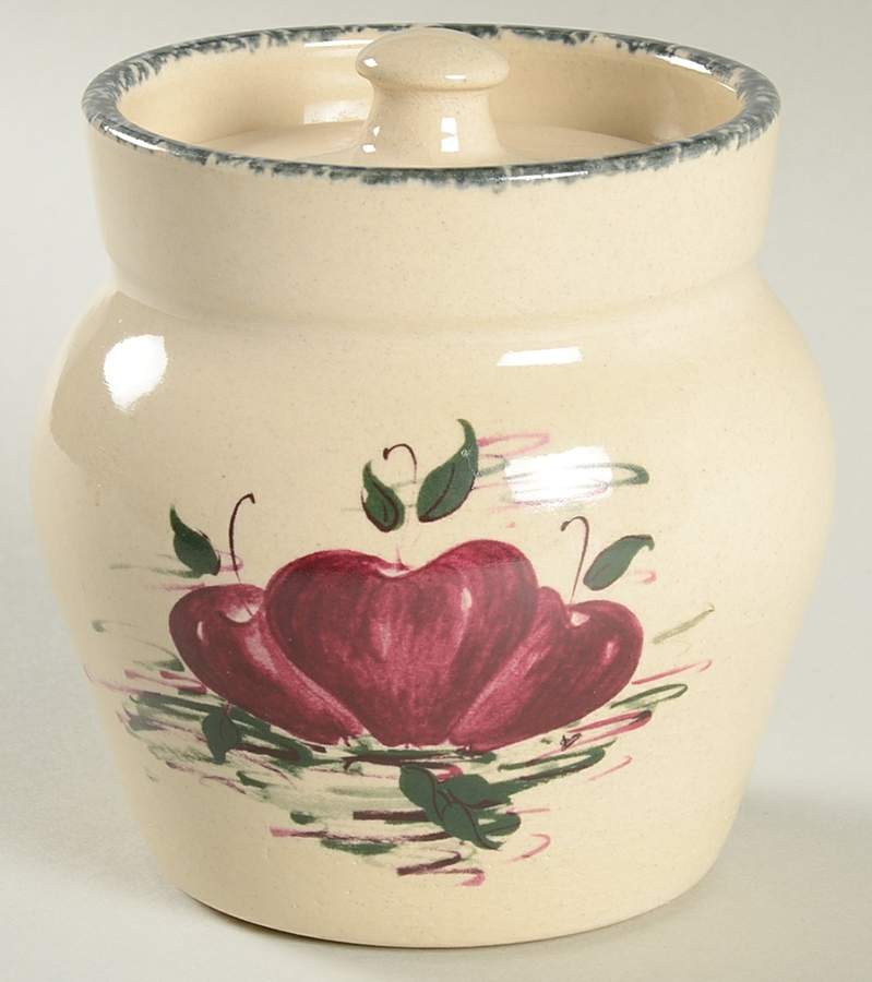 Burgandy Apple Sugar Bowl & Lid by Casey Pottery-1