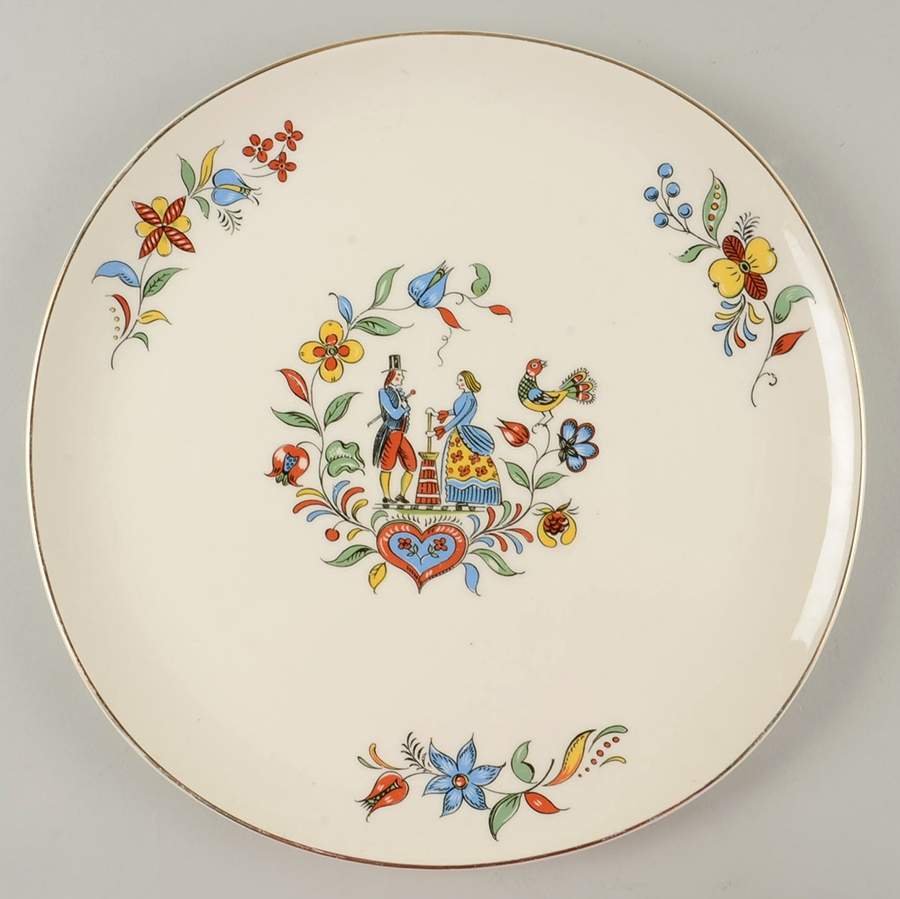 Dairy Maid (Iva Lure, Gold Trim) 12" Chop Plate (Round Platter) by Crooksville-1