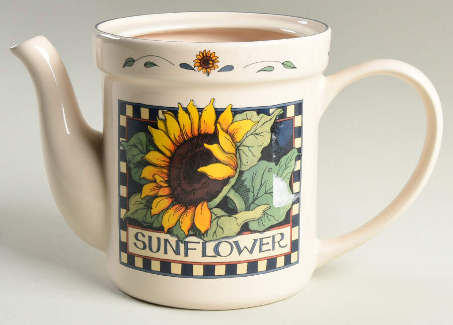 Sunflower (Checked Border) Teapot No Lid by Certified International-1