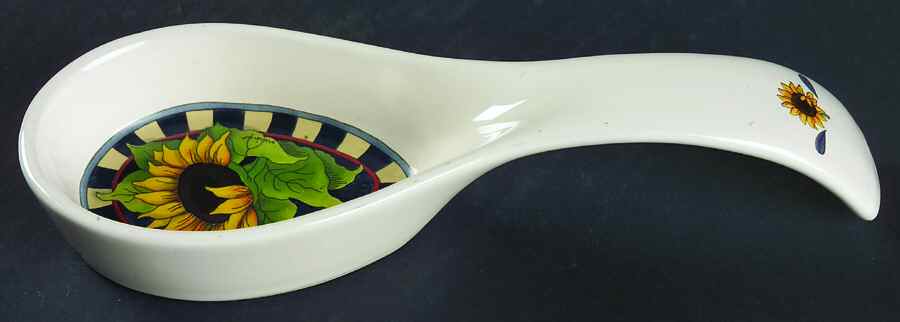 Sunflower (Checked Border) Spoon Rest/Holder (Holds 1 Spoon) by Certified International-1