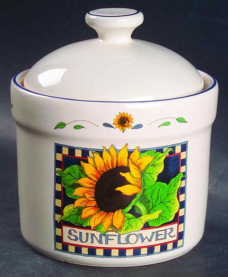 Sunflower (Checked Border) Sugar Bowl & Lid by Certified International-1