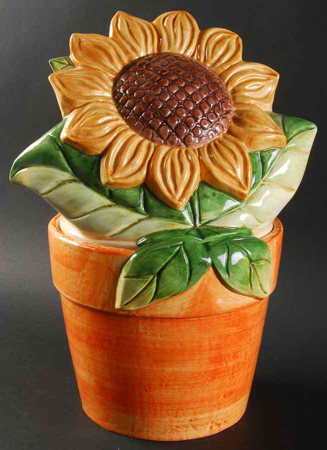 Sunflower (Checked Border) Sculpted Cookie Jar & Lid by Certified International-1