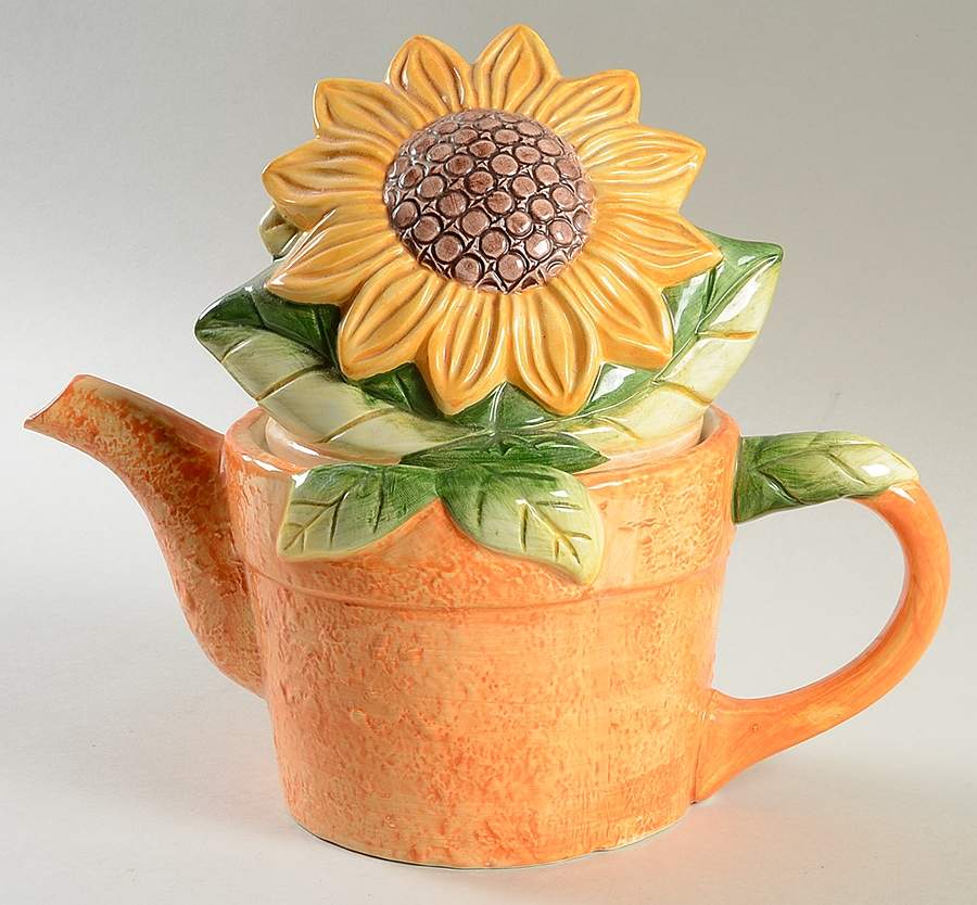 Sunflower (Checked Border) Figural Teapot & Lid by Certified International-1