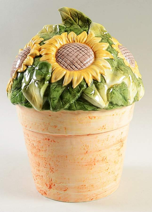Sunflower (Checked Border) Figural Cookie Jar & Lid by Certified International-1