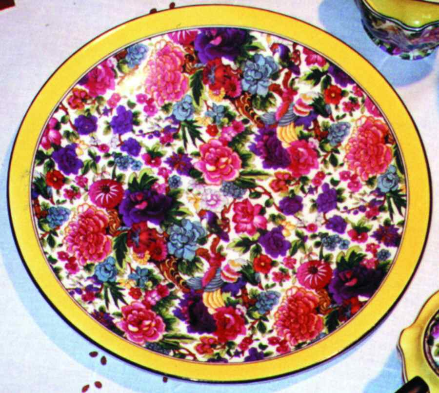 Purple Chintz (Yellow Band) Cake Plate by Crown Ducal-1