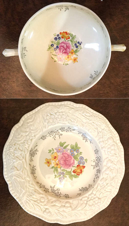 A2907 Footed Cream Soup Bowl & Saucer Set by Crown Ducal-1