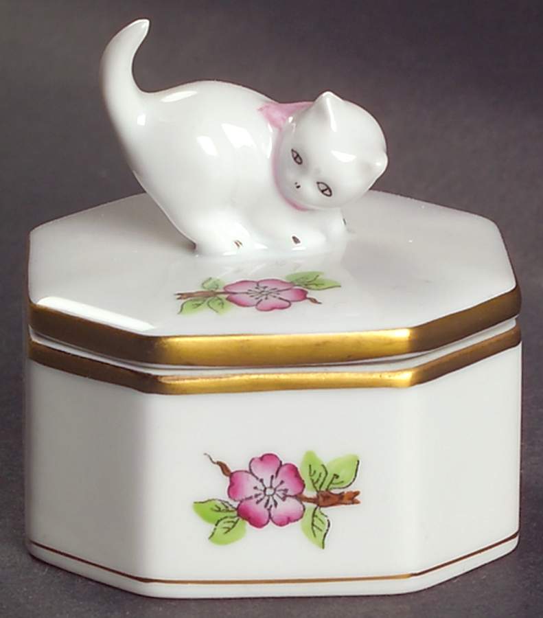 Eton Trinket Box with Cat Lid by Herend-1