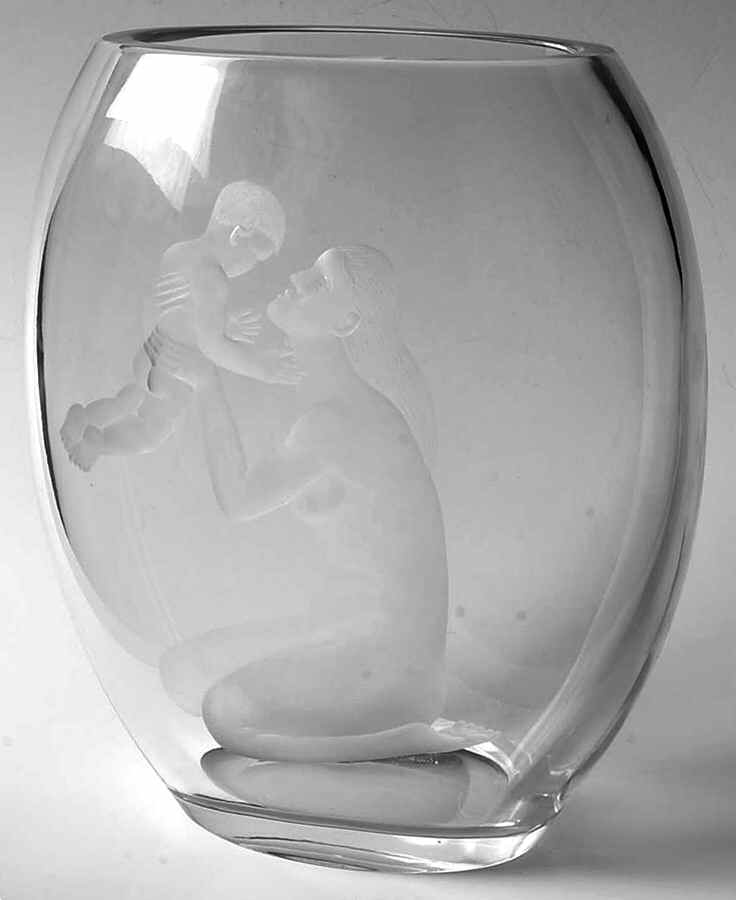 Mother and Child 7" Flower Vase by Val St Lambert-1