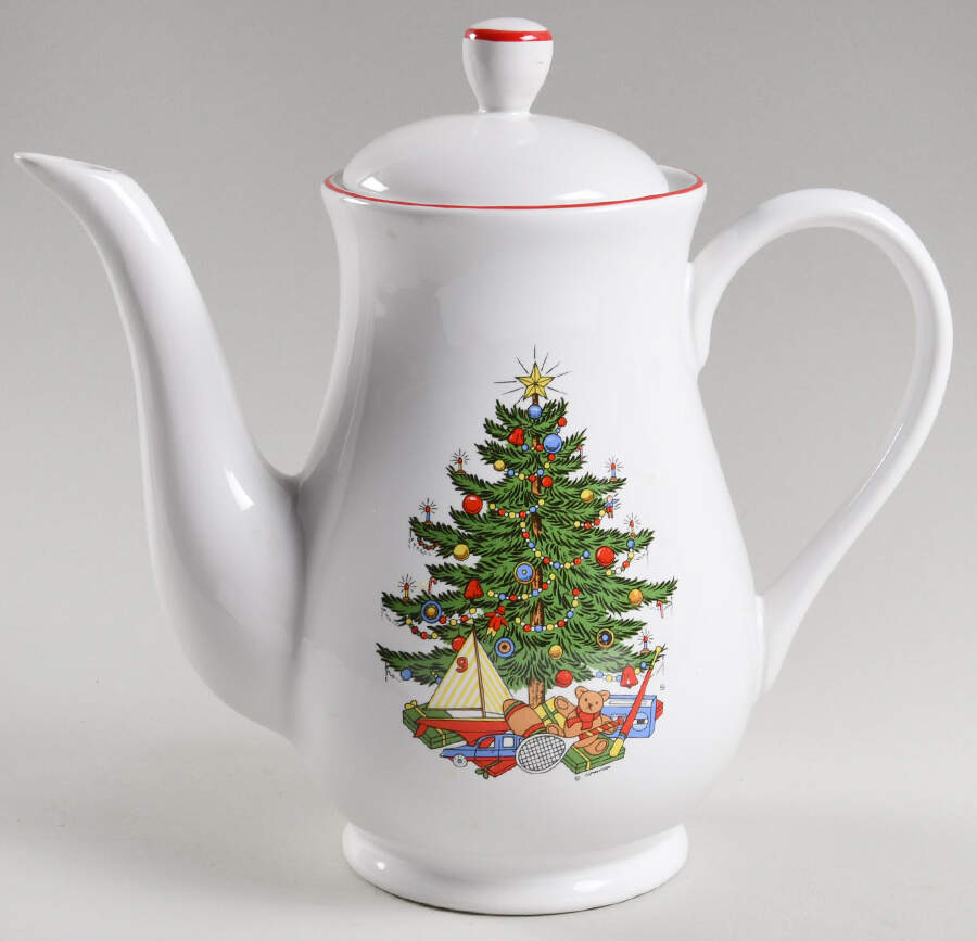 Christmas Tree White Coffee Pot & Lid by Cuthbertson-1