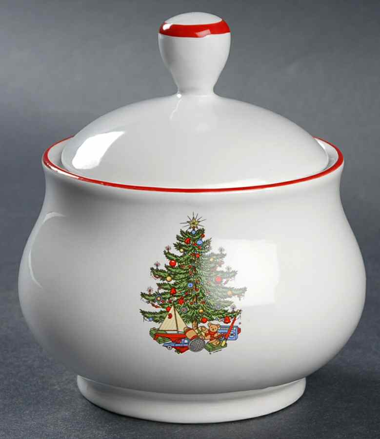 American Christmas Tree (White) Sugar Bowl & Lid by Cuthbertson-1