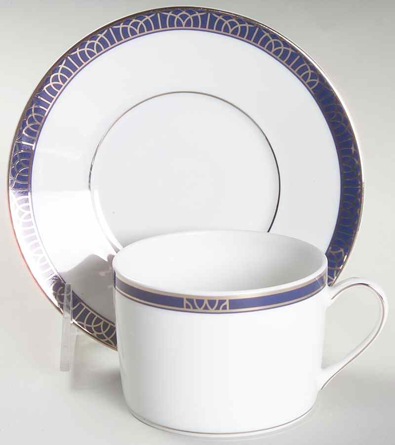 Talisman Platinum Bleu Flat Cup & Saucer Set by Christofle-1