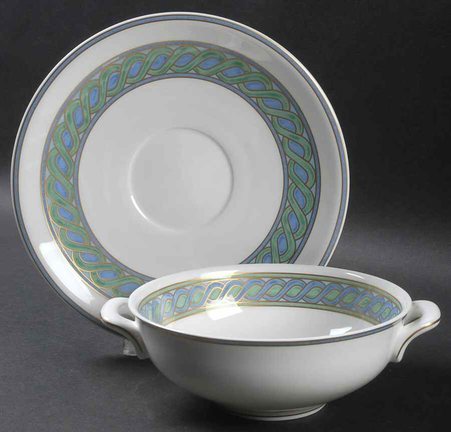 Torsada Footed Cream Soup Bowl & Saucer Set by Christofle-1