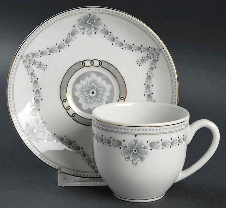 Marquise Gray Flat Demitasse Cup & Saucer Set by Christofle-1