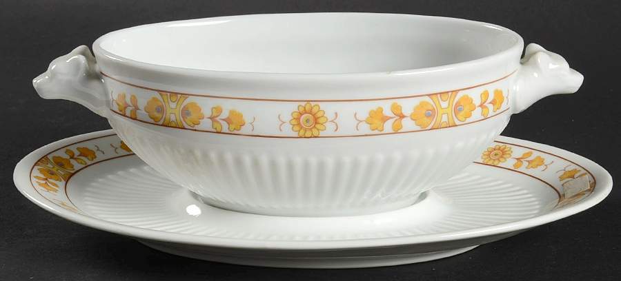 Medicis (Yellow) Gravy Boat with Attached Underplate by Ceralene-1