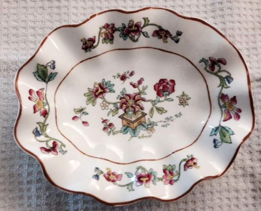 Flower Pot (Brown Trim, Scalloped) 8" Shallow Oval Bowl by Coalport-1