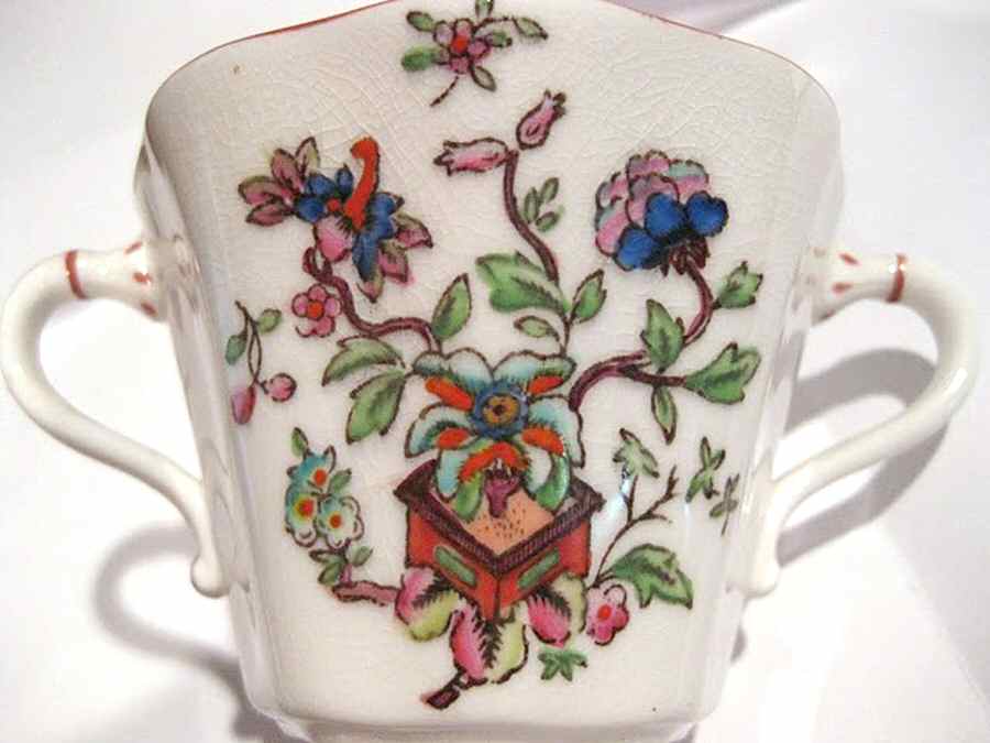 Flower Pot (Brown Trim, Scalloped) Flat Bouillon Cup by Coalport-1