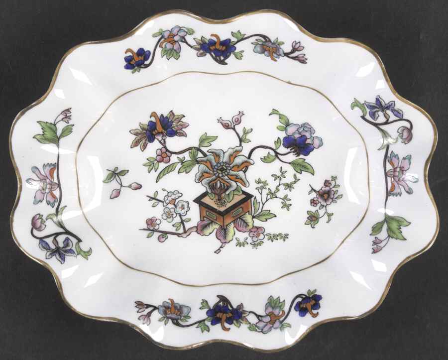 Flower Pot (Brown Trim, Scalloped) Shallow Oval Bowl by Coalport-1