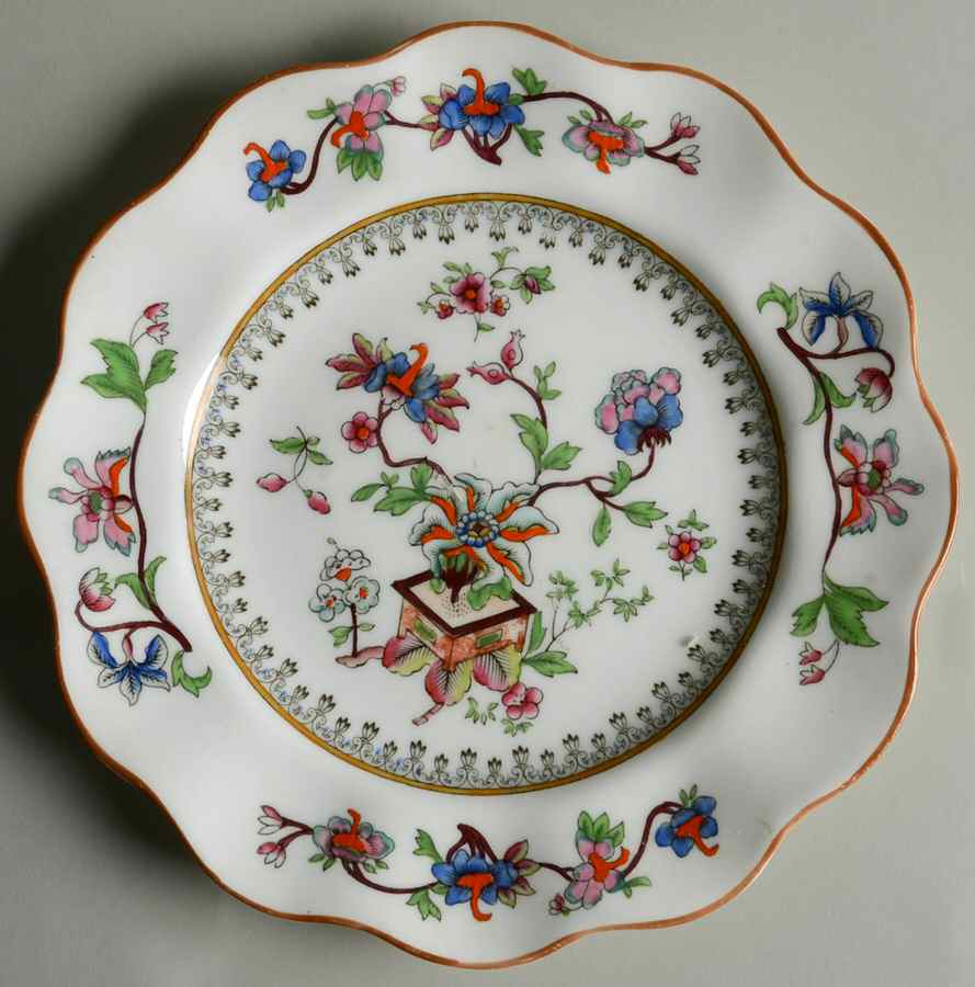 Flower Pot (Brown Trim, Scalloped) Luncheon Plate by Coalport-1