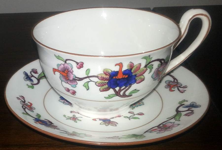 Flower Pot (Brown Trim, Scalloped) Footed Cup & Saucer Set by Coalport-1