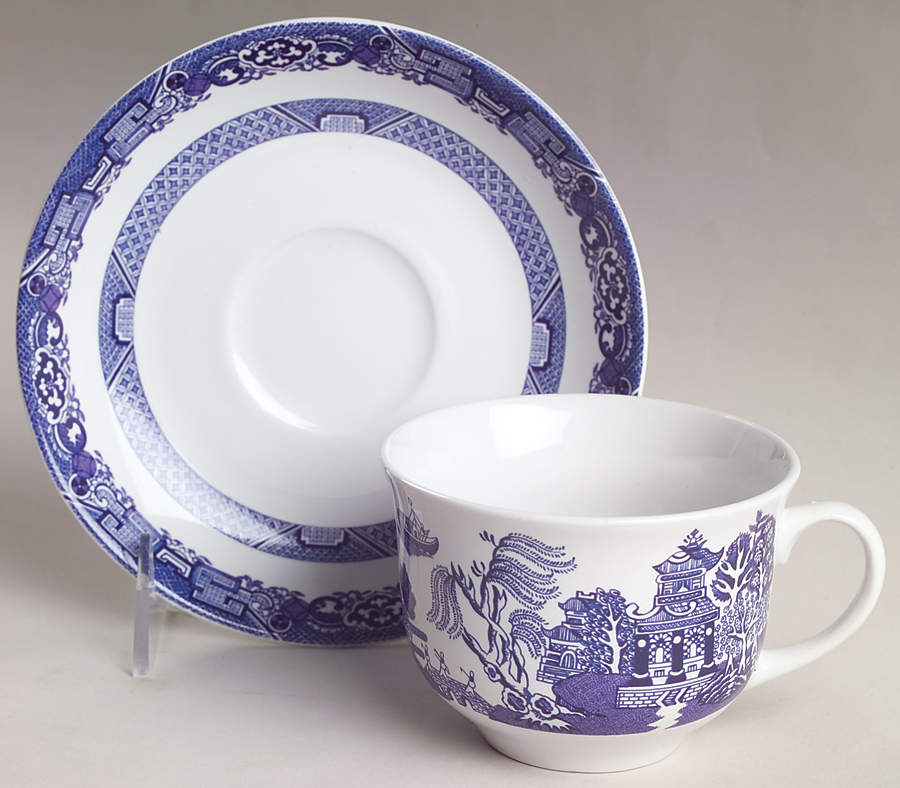 Blue Willow Flat Cup & Saucer Set by Cuthbertson-1