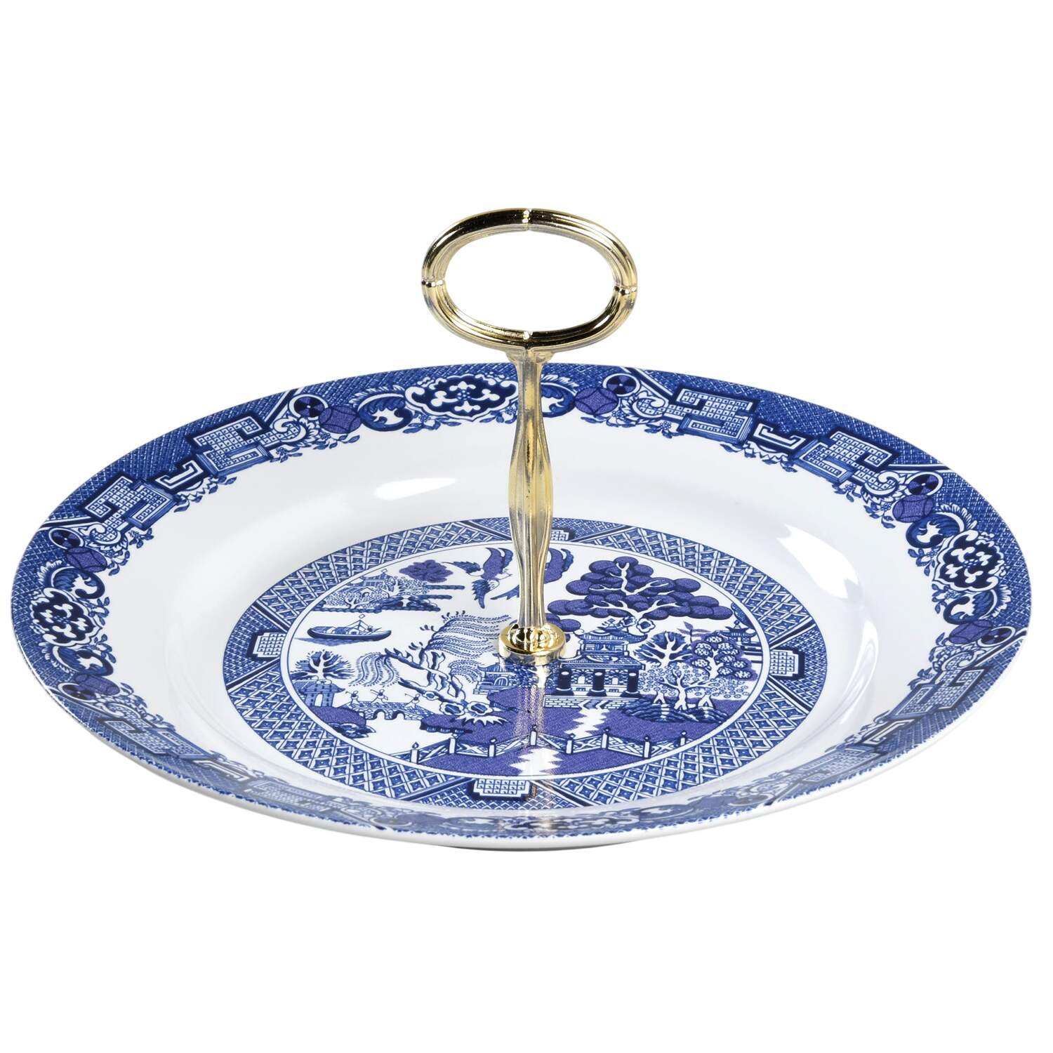 Blue Willow Round Serving Plate with Center Handle (Dp) Hc by Cuthbertson-1