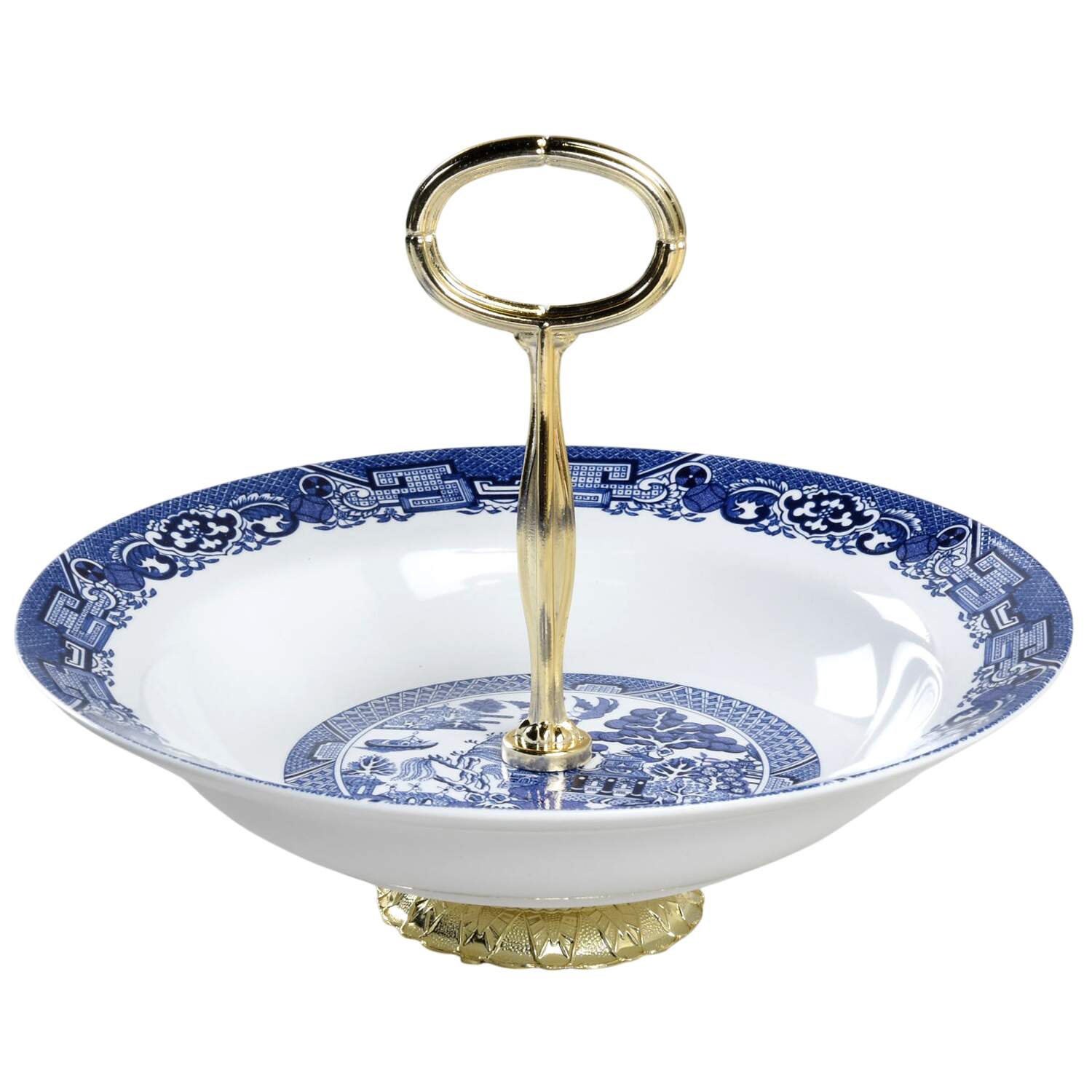 Blue Willow 6"-7" Handled Footed Nut Dish HC by Cuthbertson-1